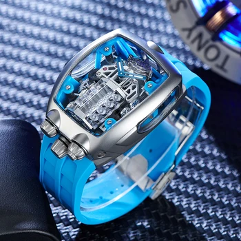 OBLVLO advanced, ограниченная серия мужских механических часов, персонализированный новый дизайн, резьба, автоматические резиновые мужские часы Reloj Hombre - Изображение 2  