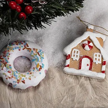 Снежинка, пончик, украшения для рождественской елки, декоративное маленькое рождественское украшение, подвесной домик из смолы, Рождественский коттедж для отдыха - Изображение 2  