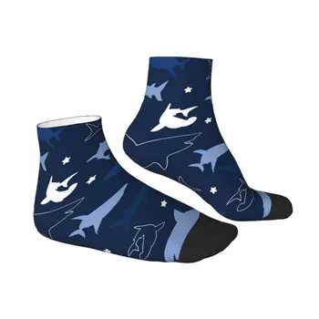 Носки из полиэстера с низкой посадкой, темно-синие носки с рисунком акулы, дышащие повседневные короткие носки - Изображение 2  