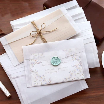 100ШТ Пустой конверт из полупрозрачной бумаги, набор конвертов с письмами, Винтажные конверты с приглашениями на свадьбу для открыток - Изображение 2  