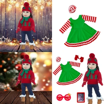 Модный рождественский костюм для девочки и ботиночки для 18-дюймовой игрушки для девочек - Изображение 2  