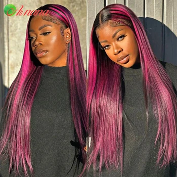 Выделите Розово-розовый прямой парик с объемной волной HD на кружеве, Малазийские парики из человеческих волос Remy, 13x6 париков на кружеве для женщин - Изображение 2  