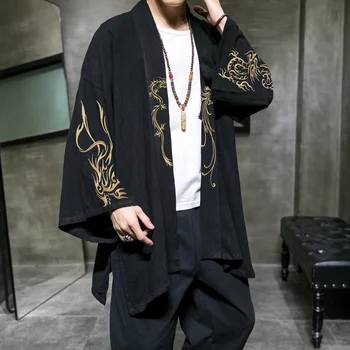 Мужской длинный халат в китайском стиле, куртка-кардиган, кимоно больших размеров, модная одежда, мужская куртка в античном стиле Hanfu с вышивкой - Изображение 2  