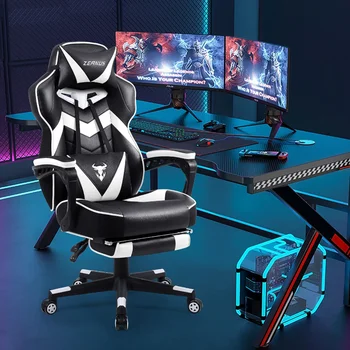 Эргономичное игровое компьютерное кресло Zeanus, Компьютерное кресло с откидной спинкой и подставкой для ног, Офисное геймерское кресло с массажем, большое и высокое - Изображение 2  