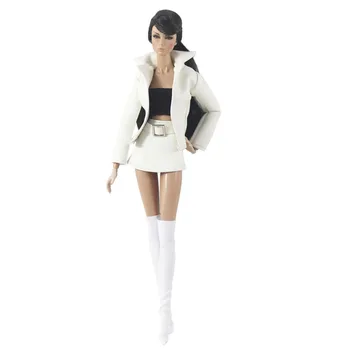Комплект одежды для куклы из белой кожи для Барби, Модное пальто, куртка, тренчкот, топ, юбка, Носки для куклы Barbie 1/6, аксессуары для куклы - Изображение 2  