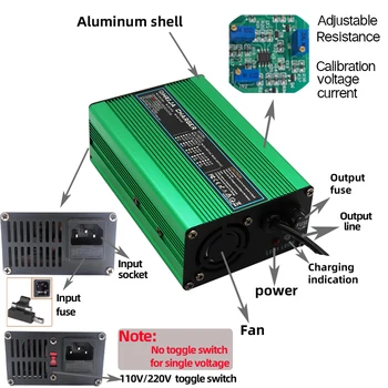 Зарядное Устройство 14.6V 10A Smart Aluminum Case Подходит для 4S 12.8V Outdoor LiFePO4 Battery Штекер зарядного устройства 12V Можно вырезать OHRIJA - Изображение 2  