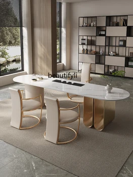 Чайный столик с большой доской, офисная Каменная тарелка, чайный столик с пузырьками, сочетание стульев, современный Простой чайный столик Кунг-фу для дома с высоким чувством - Изображение 2  