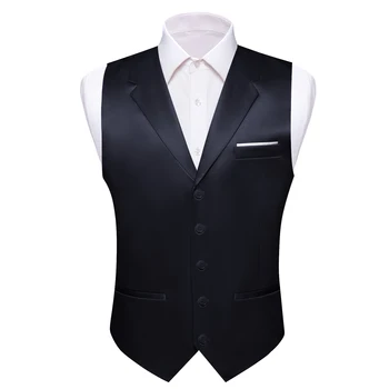 Мужской шелковый жилет Barry Wang, черный однотонный жилет с воротником-лацканом, мужская куртка без рукавов для официанта на свадьбе - Изображение 1  