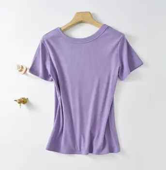 Однотонная базовая женская футболка с коротким рукавом повседневного цвета - Изображение 1  