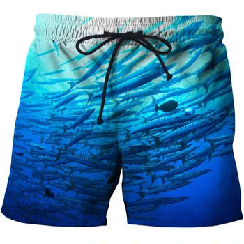 Модные летние пляжные брюки, 3D шорты для плавания, мужские шорты для серфинга, пляжные шорты для рыбалки, купальник с пейзажной графикой, мужские пляжные брюки - Изображение 1  
