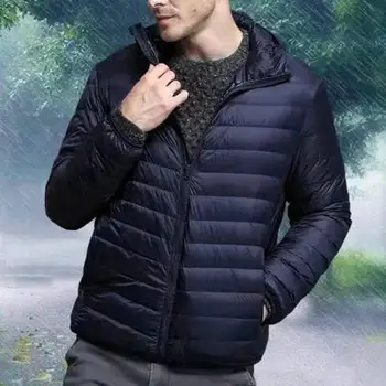 Мужская однотонная куртка на молнии, мужская пуховая хлопковая куртка, стильная мужская пуховая хлопковая куртка, приталенное теплое зимнее пальто со стойкой - Изображение 1  