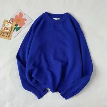 Осенний мужской свитер, однотонный вязаный свитер с круглым вырезом и длинными рукавами, Корейская версия, пуловер со свободным низом, мужская одежда - Изображение 1  