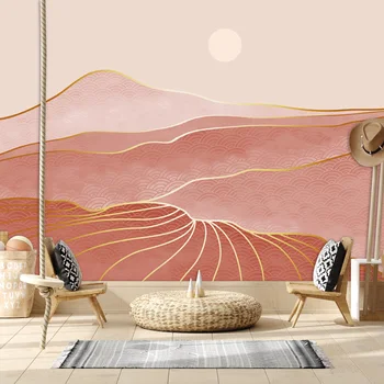 Изготовленные на заказ обои для гостиной, диван, Фотостена в рулонах, домашний декор, фон для телевизора в розовой пустыне - Изображение 1  