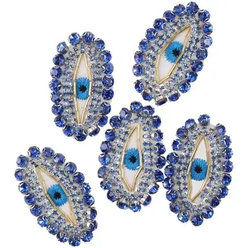 Упаковка из 5 синих блестящих кристаллов Rhinestone 3,8 * 5,9 см Сглаз Египет Нашивка от сглаза Вышитая Нашивками для рюкзаков - Изображение 1  