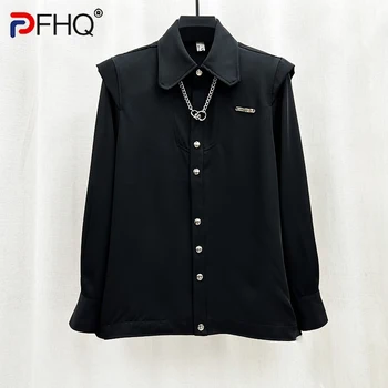 PFHQ, Нишевый дизайн, лоскутные рубашки на плечах, Персонализированные Мужские Модные Корейские однотонные уличные топы 21Z1820 - Изображение 1  