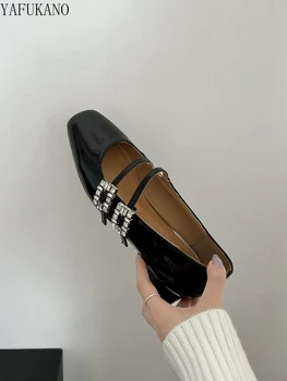 Элегантные черные туфли Мэри Джейн на высоком каблуке во французском стиле с квадратным носком в стиле ретро, женские туфли-лодочки со стразами и ремешком с двойной пряжкой - Изображение 1  