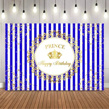 Синий фон для Дня рождения, Маленький принц, Золотая корона, фон для изображения, сияющие точки, Украшение для тематической вечеринки в честь Дня рождения ребенка - Изображение 1  