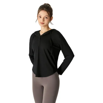 Женский топ с длинными рукавами и капюшоном, Свободный пуловер, Модная универсальная дышащая быстросохнущая одежда, женский спортивный топ для йоги, тонкий - Изображение 1  
