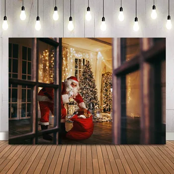 Рождественские окна, фон для фотосъемки, Санта-Клаус, Рождественская елка, фон для фотобудки, фотосессия для реквизита фотостудии - Изображение 1  