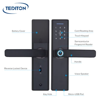 Tediton Биометрический вход по отпечатку пальца без ключа, WIFI Цифровой умный замок TUYA - Изображение 1  