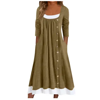 Женский повседневный пуловер с круглым вырезом и длинным рукавом, платье на пуговицах с рюшами, платье с длинными рукавами платье женское Vestidos Femininos 2023 - Изображение 1  