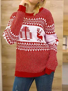 Женский уродливый Рождественский свитер с забавным мультяшным принтом, вязаный пуловер с длинным рукавом, Рождественский джемпер, толстовки, топы - Изображение 1  