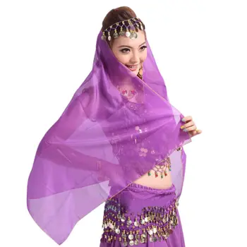 Шифоновый шарф для танца живота, однотонный реквизит для выступлений, женские костюмы для шоу, повязка для индийских танцев 150 см - Изображение 1  