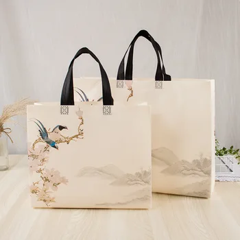 Нетканая хозяйственная сумка, экосумка, переносная сумка для хранения большой емкости, сумка с цветочным принтом и птичьим принтом, Многоразовая складная сумка через плечо - Изображение 1  