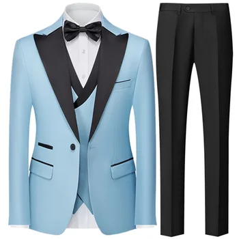 Мужской британский приталенный костюм, комплект из 3 предметов, куртка, жилет, брюки /Мужской деловой джентльмен высокого класса, 3 предмета, повседневная одежда, блейзеры, пальто, брюки - Изображение 1  