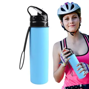 Складная силиконовая бутылка для воды, портативная герметичная силиконовая дорожная бутылка, 600 мл, Складные спортивные бутылки для воды для спортзала, кемпинга - Изображение 1  