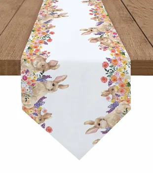 Пасхальный кролик, цветы, Акварельная настольная дорожка, Свадебный декор, торт, скатерть и салфетка, декор праздничного стола, настольная дорожка - Изображение 1  