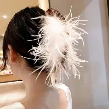 Женский головной Убор из искусственного пера, элегантный головной Убор, Эластичное украшение для волос, Устойчивая Заколка для волос, Аксессуары для волос Agarrar Clipe - Изображение 1  