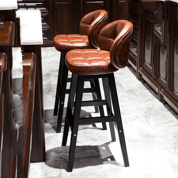 Высокий табурет, домашний стул, барная кухня, барный стул из массива дерева, легкий роскошный барный стол и стул, современный минималистичный высокий табурет, барный стул - Изображение 1  