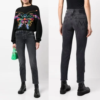 2024 Новые женские стрейчевые прямые джинсы, модные повседневные джинсовые брюки - Изображение 1  