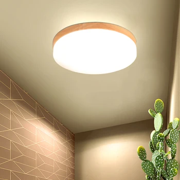 Светодиодный потолочный светильник для гостиной, спальни, потолочные светильники с имитацией древесины, круглые светильники для освещения комнат в спальне, декор - Изображение 1  