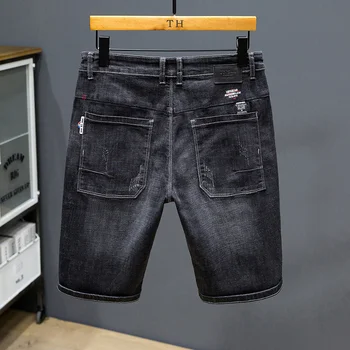 Большие размеры 42 44 46 48, летние мужские черные джинсовые шорты, обычные прямые эластичные короткие джинсы, модная повседневная одежда - Изображение 2  