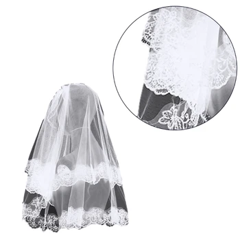 2XPC Свадебная прозрачная фата, тюль для невесты с кружевной цветочной отделкой, элегантная фата для карнавальной вечеринки - Изображение 2  