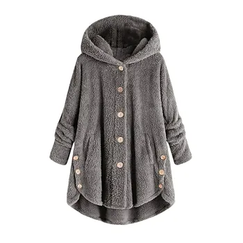 Женская флисовая куртка на молнии, плюшевый Свободный Кардиган с капюшоном, зимнее шерстяное пальто на пуговицах, женские топы, куртка, Женская Легкая толстовка - Изображение 2  