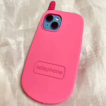 Корейская Милая 3D Розовая Модель Мобильного Телефона С Откидывающимся Зеркалом Силиконовый Чехол Для Телефона iPhone 15 14 13 12 Pro Max 11 Противоударный Мягкий Чехол - Изображение 2  