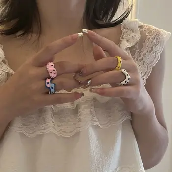 Разноцветные открытые кольца в горошек неправильной формы для женщин, тренд Y2K, Цветная эмаль, капающее масло, волна, кольцо для девочек, модные украшения - Изображение 2  