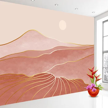 Изготовленные на заказ обои для гостиной, диван, Фотостена в рулонах, домашний декор, фон для телевизора в розовой пустыне - Изображение 2  