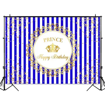 Синий фон для Дня рождения, Маленький принц, Золотая корона, фон для изображения, сияющие точки, Украшение для тематической вечеринки в честь Дня рождения ребенка - Изображение 2  