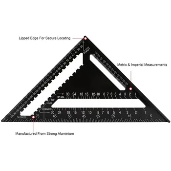 Треугольная угловая линейка Квадраты Треугольная измерительная линейка Транспортир для обработки дерева Угловой манометр Измерительный инструмент - Изображение 2  