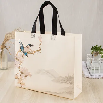 Нетканая хозяйственная сумка, экосумка, переносная сумка для хранения большой емкости, сумка с цветочным принтом и птичьим принтом, Многоразовая складная сумка через плечо - Изображение 2  