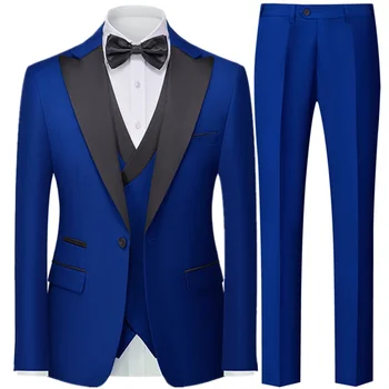 Мужской британский приталенный костюм, комплект из 3 предметов, куртка, жилет, брюки /Мужской деловой джентльмен высокого класса, 3 предмета, повседневная одежда, блейзеры, пальто, брюки - Изображение 2  