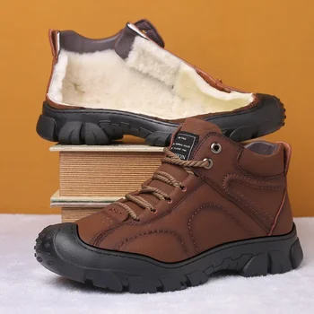 Уличные мужские зимние ботинки на износостойкой подошве, мужские ботинки из шерсти, теплые комфортные зимние кроссовки для ходьбы, высокие нескользящие походные ботинки - Изображение 2  