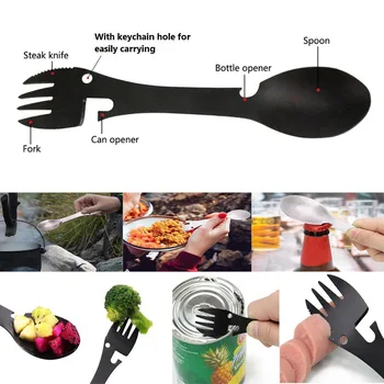 Многофункциональный нож, вилка и ложка из нержавеющей стали 5 в 1, гаджеты EDC, походная посуда - Изображение 2  