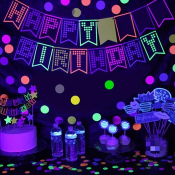 Неоновый воздушный шар, флуоресцентный баннер, BlackLight, Реактивный Топпер для торта, Музыкальная нота, Звезды, Гирлянды, Шляпы, Светящийся Набор декора для вечеринки по случаю Дня рождения - Изображение 2  
