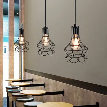 Подвесная люстра из железной проволоки в стиле ретро для ресторана, бара, кофейни, гостиной, подвесных светильников в клетку в индустриальном стиле - Изображение 2  