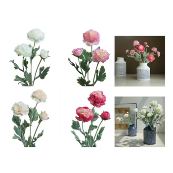 Украшение Ranunculus Asiaticus с 3 головками, искусственный Цветок, композиция из роз из искусственного шелка, украшения для дома и спальни - Изображение 2  